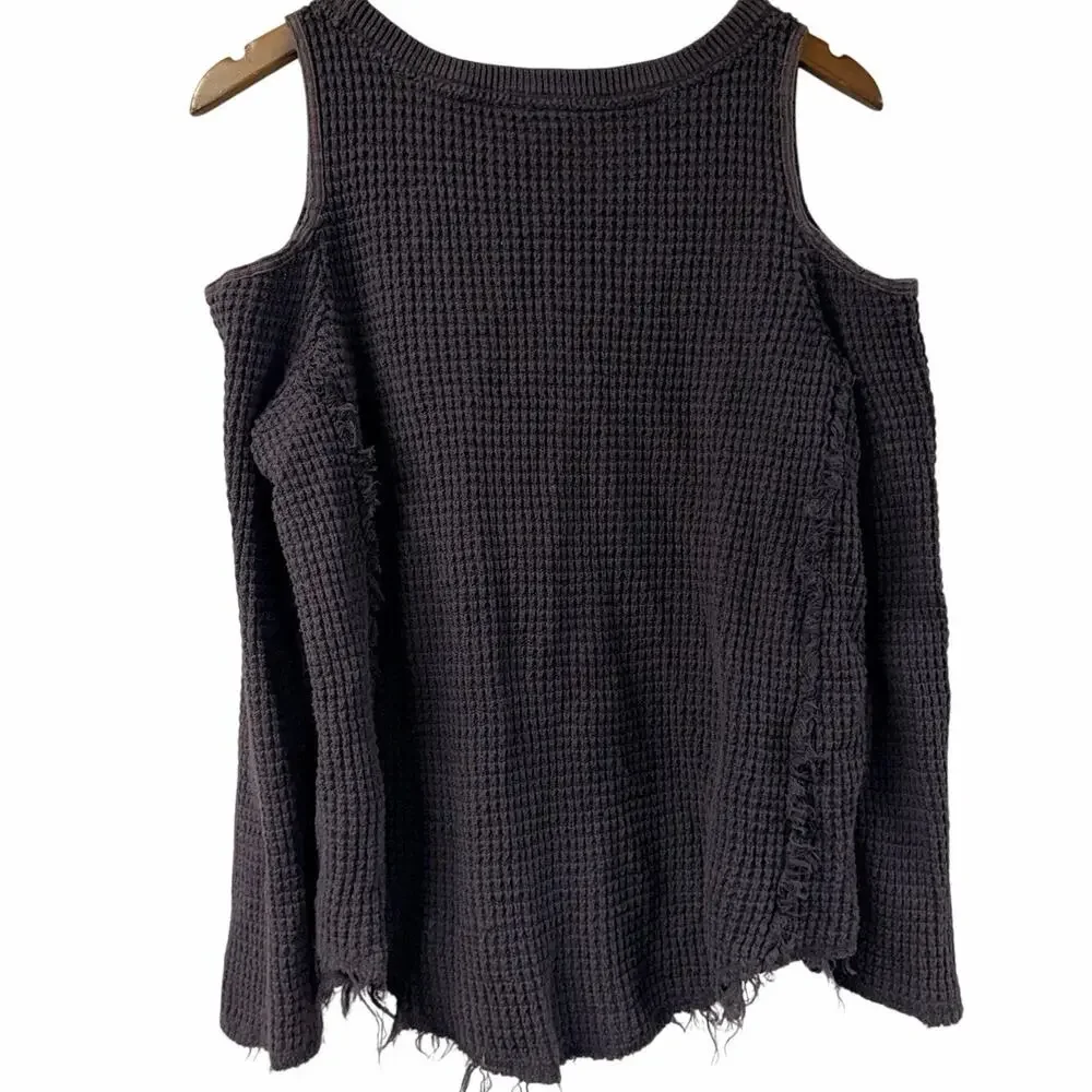 Free People Thermal Cold Shoulder Long Sleeve Gray Small Raw Hem Casual